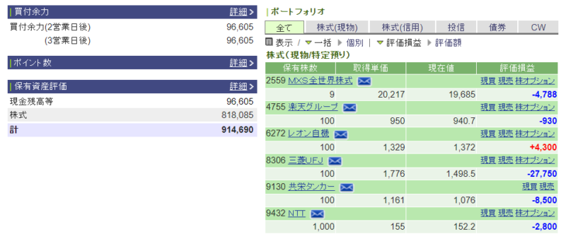 資産運用結果30：2024-08-26（日経-254円）